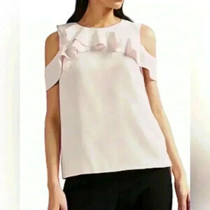 Ted Baker Honourr Asymmetrical Frill Top Nude Pink - Size 2 - Small/Medium